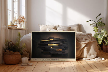 Paul Sinus Wandbild The Gold Within the Darkness – Abstrakte Holzstruktur mit goldenen Akzenten