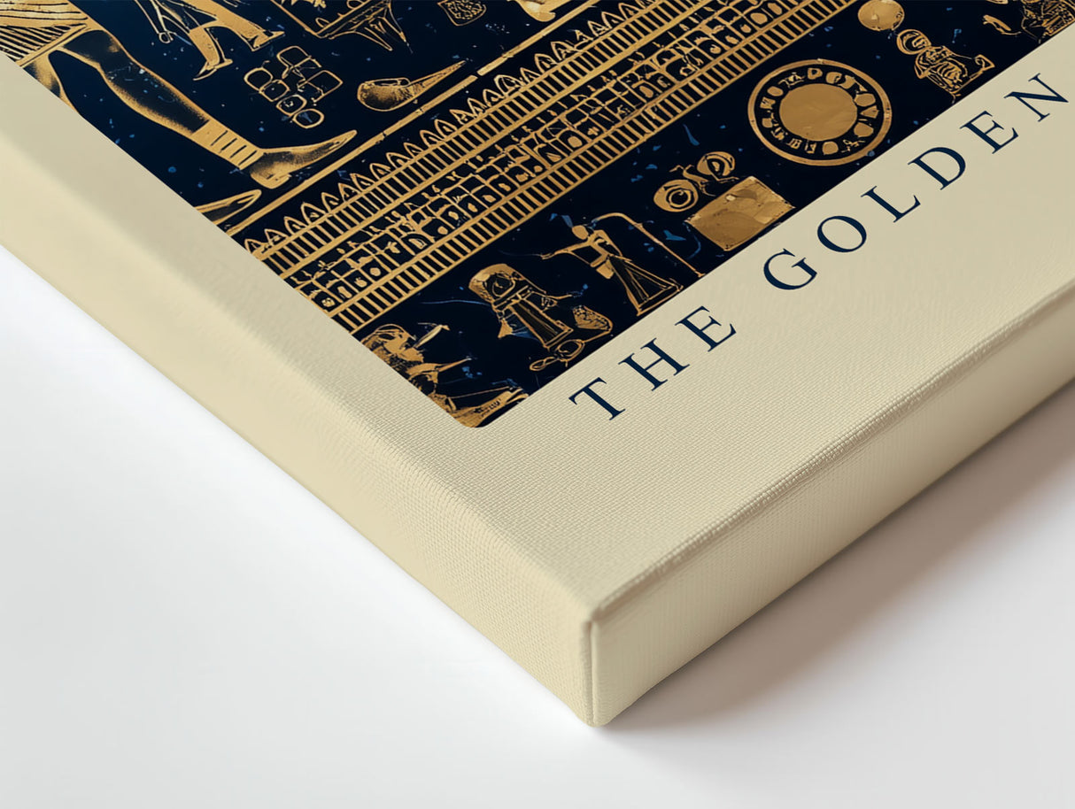 Paul Sinus Wandbild The Golden Code of Egypt ägyptisches Kunstmotiv mit goldenen Hieroglyphen auf tiefblauem Hintergrund