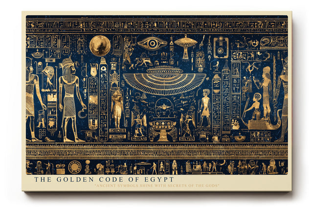 Paul Sinus Wandbild The Golden Code of Egypt ägyptisches Kunstmotiv mit goldenen Hieroglyphen auf tiefblauem Hintergrund