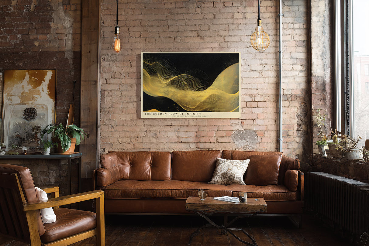 Paul Sinus Wandbild The Golden Flow of Infinity abstraktes Motiv mit goldenen Linien auf dunklem Hintergrund