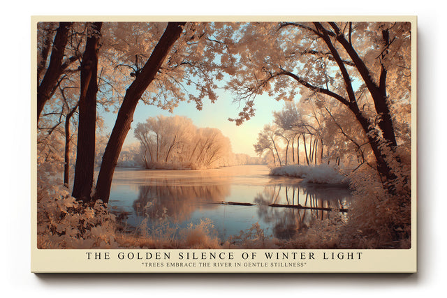 Paul Sinus Wandbild The Golden Silence of Winter Light Trees Embrace the River in Gentle Stillness