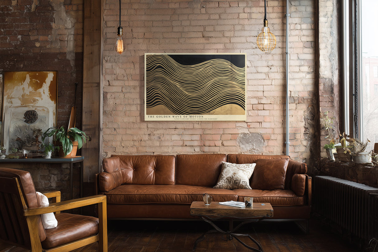 Paul Sinus Wandbild The Golden Wave of Motion abstraktes Linienmotiv mit goldenen Wellen auf dunklem Hintergrund