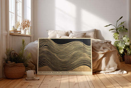 Paul Sinus Wandbild The Golden Wave of Motion abstraktes Linienmotiv mit goldenen Wellen auf dunklem Hintergrund