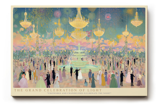 Paul Sinus Wandbild The Grand Celebration of Light – Festliches Gesellschaftsbild mit Feuerwerk und Lüstern über einem großen Ball, elegante Szenenkomposition