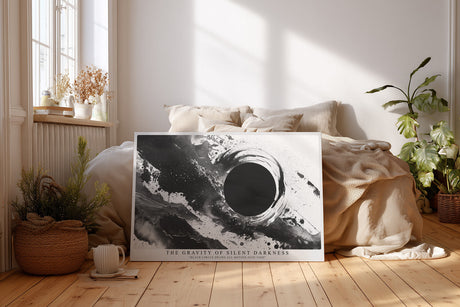 Paul Sinus Wandbild The Gravity of Silent Darkness – Dramatisches Schwarz-Weiß-Motiv mit kosmischem Sog, abstrakte Darstellung eines schwarzen Kreises im Raum