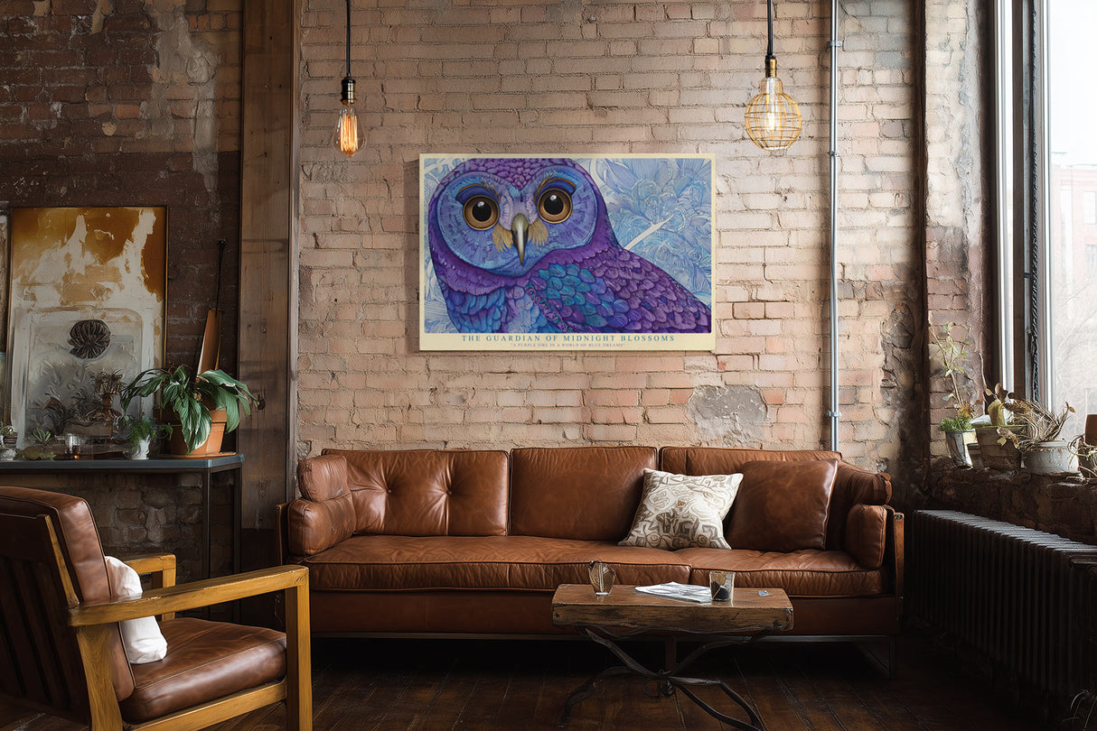 Paul Sinus Wandbild The Guardian of Midnight Blossoms Mystical Owl in Shades of Blue