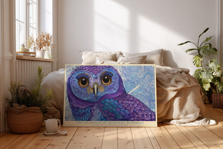 Paul Sinus Wandbild The Guardian of Midnight Blossoms Mystical Owl in Shades of Blue
