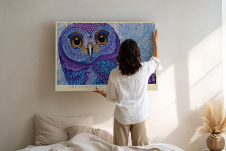 Paul Sinus Wandbild The Guardian of Midnight Blossoms Mystical Owl in Shades of Blue