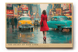 Paul Sinus Wandbild The Heart of New York – Stilvolles Stadtmotiv mit Frau im roten Mantel, Symbol für Energie, Stil und urbane Freiheit