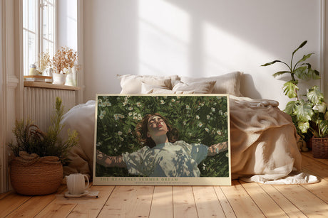 Paul Sinus Wandbild The Heavenly Summer Dream – Frau im weißen Kleid in einer Blumenwiese symbolisiert Leichtigkeit, Ruhe und Sommeridylle