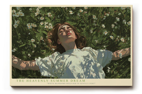 Paul Sinus Wandbild The Heavenly Summer Dream – Frau im weißen Kleid in einer Blumenwiese symbolisiert Leichtigkeit, Ruhe und Sommeridylle