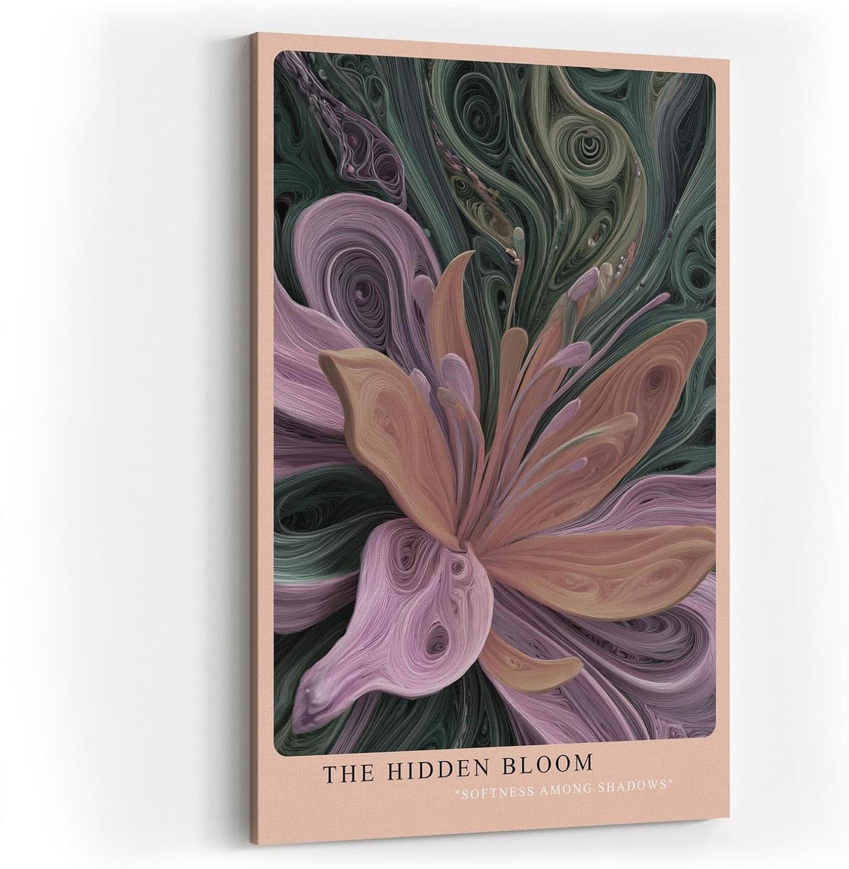 Paul Sinus Wandbild in 40x60cm The Hidden Bloom – Abstraktes Blumenmotiv in gedeckten Rosa-, Lilaund Grüntönen mit plastischer Struktur