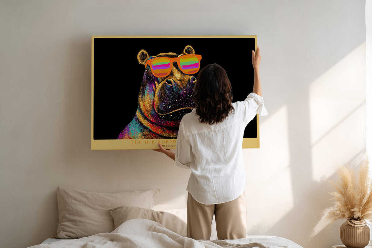 Paul Sinus Wandbild The Hip Hoppo farbenfrohes Tiermotiv mit Nilpferd und Sonnenbrille für moderne Wohnräume voller Witz und Charakter