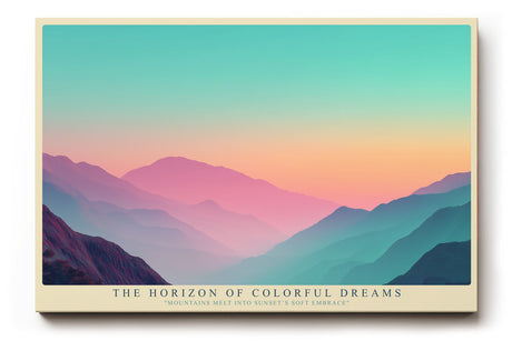 Paul Sinus Wandbild The Horizon of Colorful Dreams sanftes Landschaftsmotiv mit farbigen Bergschichten in Pastell und Abendlicht