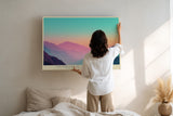 Paul Sinus Wandbild The Horizon of Colorful Dreams sanftes Landschaftsmotiv mit farbigen Bergschichten in Pastell und Abendlicht