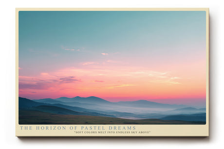 Paul Sinus Wandbild The Horizon of Pastel Dreams – Sanfte Landschaft in Pastelltönen mit weiten Hügeln und rosa Abendhimmel, Symbol für Ruhe und Leichtigkeit