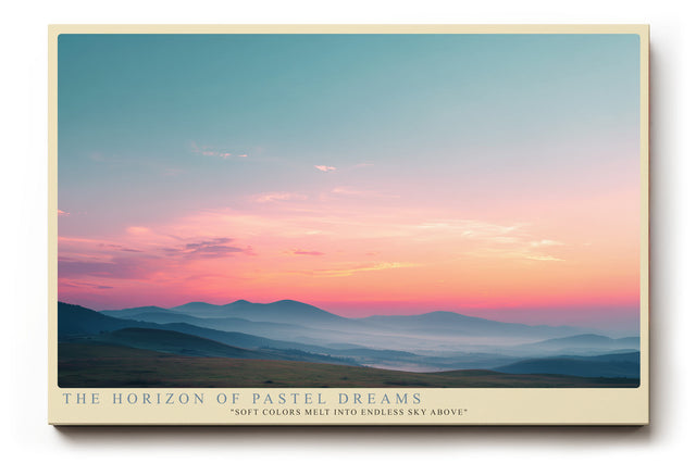 Paul Sinus Wandbild The Horizon of Pastel Dreams – Sanfte Landschaft in Pastelltönen mit weiten Hügeln und rosa Abendhimmel, Symbol für Ruhe und Leichtigkeit