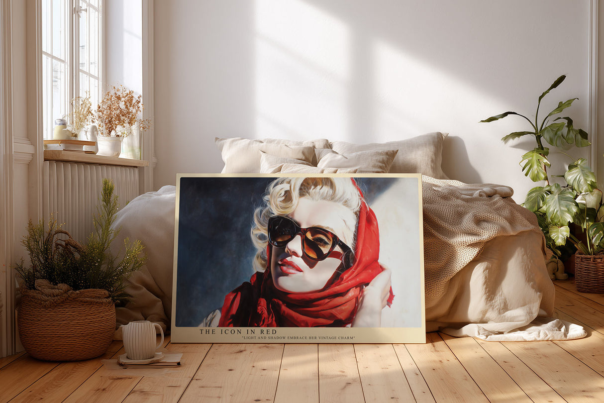 Paul Sinus Wandbild The Icon in Red – Stilvolles Porträt einer Frau mit rotem Tuch, inspiriert von Vintage-Glamour und zeitloser Eleganz