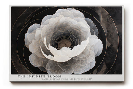 Paul Sinus Wandbild The Infinite Bloom – Abstrakte Blüte in Schwarz-Weiß, Symbol für Tiefe, Licht und unendliche Schönheit