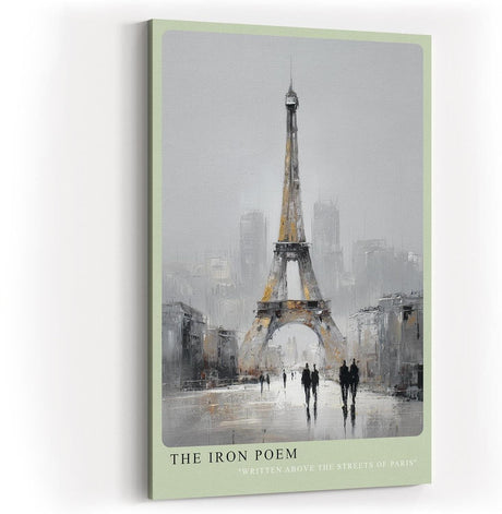 Paul Sinus Wandbild in 40x60cm The Iron Poem Eiffelturm in impressionistischer Darstellung mit Figuren im Vordergrund und grauer Stadtstimmung