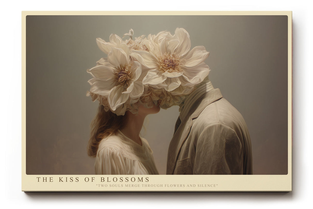 Paul Sinus Wandbild The Kiss of Blossoms – poetisches Motiv eines Kusses mit Blütenköpfen symbolisiert Liebe, Einheit und stille Emotion