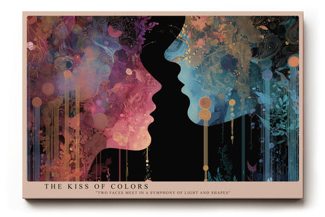 Paul Sinus Wandbild The Kiss of Colors Abstrakte Darstellung zweier sich begegnender Gesichter in einer Explosion aus Licht, Farbe und Formen.
