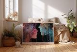Paul Sinus Wandbild The Kiss of Colors Abstrakte Darstellung zweier sich begegnender Gesichter in einer Explosion aus Licht, Farbe und Formen.
