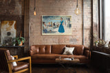 Paul Sinus Wandbild The Lady in Blue at the Seaside Retro Lunch Scene by the Sunlit Coast