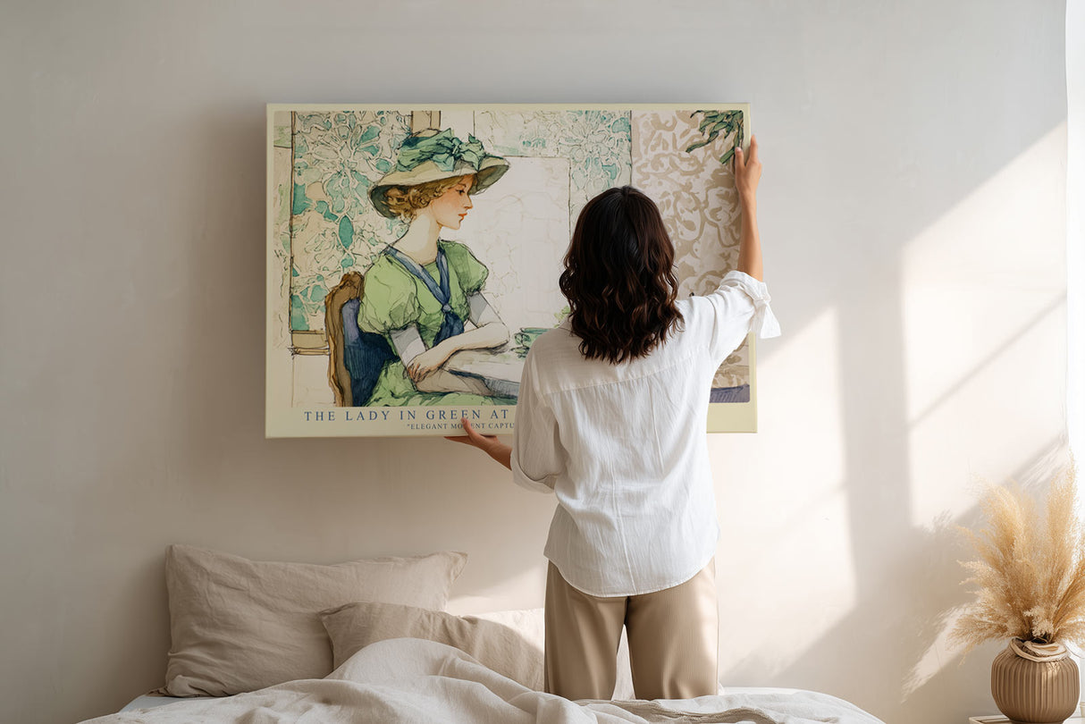 Paul Sinus Wandbild The Lady in Green at Tea Elegant Moment Captured with Calm Beauty