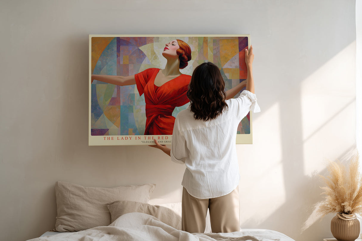 Paul Sinus Wandbild The Lady in the Red Dress Elegance and Grace Shine in Her Pose