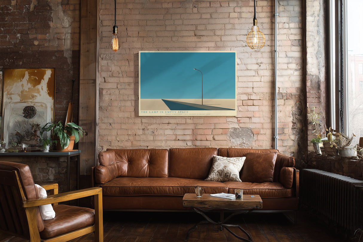 Paul Sinus Wandbild The Lamp in Empty Space – Minimalistische Landschaft mit einzelner Straßenlampe im Licht und Schatten, Symbol für Einsamkeit und Klarheit