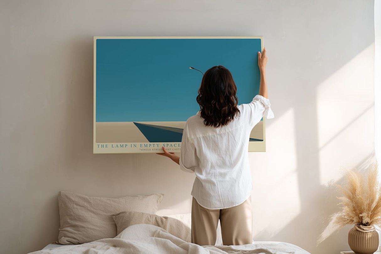 Paul Sinus Wandbild The Lamp in Empty Space – Minimalistische Landschaft mit einzelner Straßenlampe im Licht und Schatten, Symbol für Einsamkeit und Klarheit
