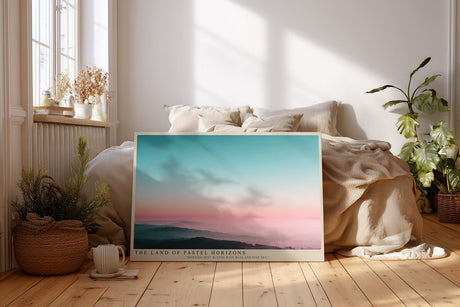 Paul Sinus Wandbild The Land of Pastel Horizons – Traumhafte Hügellandschaft im Morgennebel mit Pastellhimmel, Symbol für Ruhe, Hoffnung und Weite
