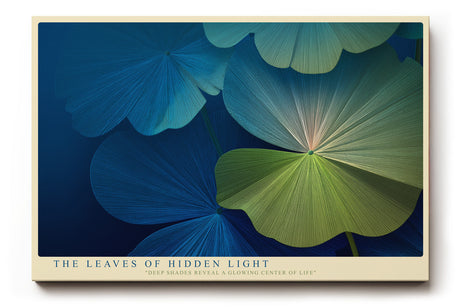 Paul Sinus Wandbild The Leaves of Hidden Light abstraktes Naturmotiv in tiefem Blau und zartem Grün mit leuchtenden Akzenten
