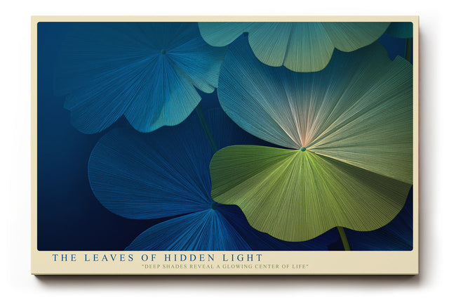 Paul Sinus Wandbild The Leaves of Hidden Light abstraktes Naturmotiv in tiefem Blau und zartem Grün mit leuchtenden Akzenten