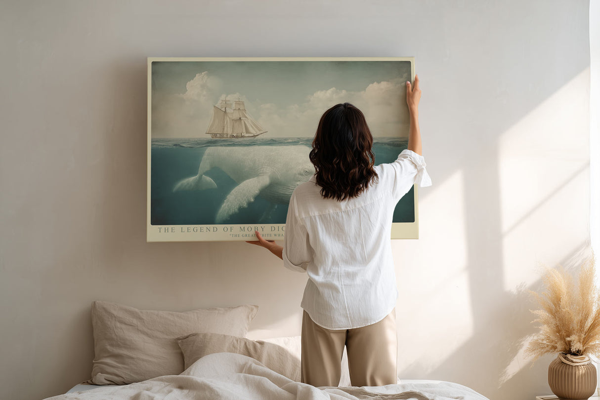 Paul Sinus Wandbild The Legend of Moby Dick – gewaltiger weißer Wal unter historischem Segelschiff symbolisiert Mythos, Stärke und das Unbekannte