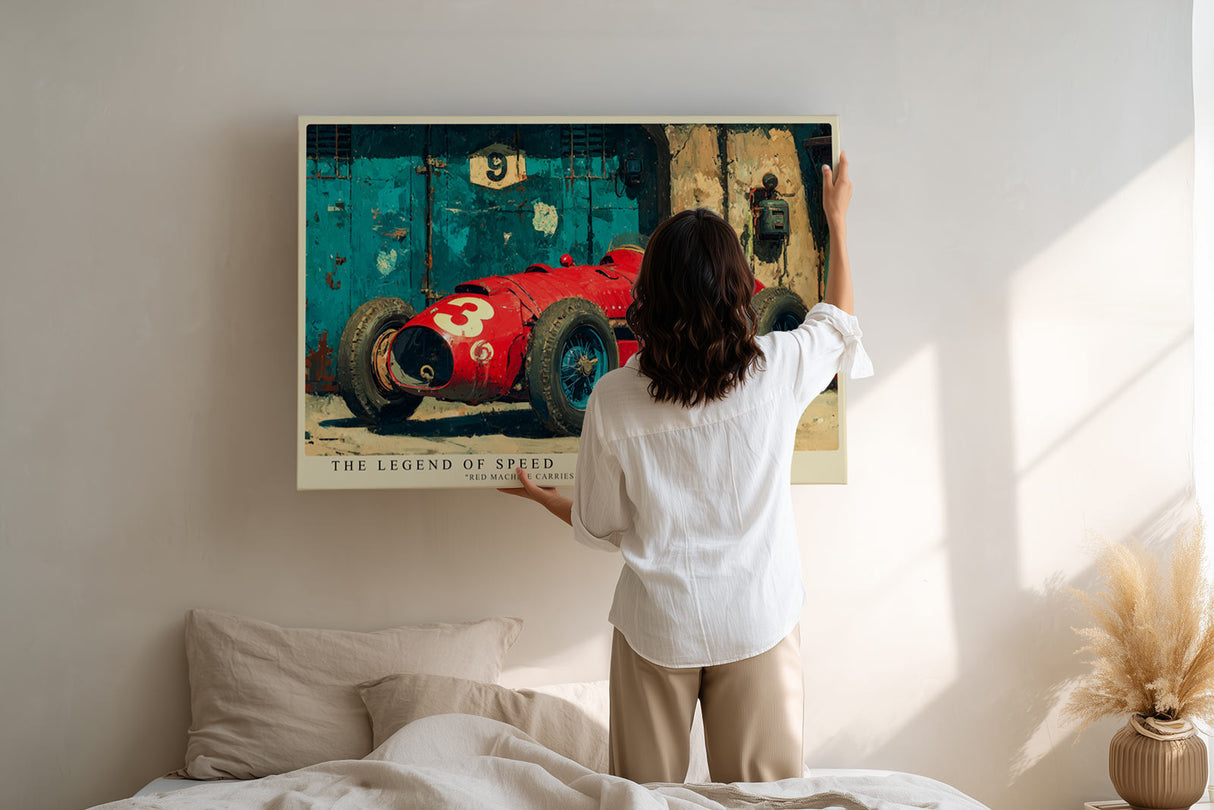 Paul Sinus Wandbild The Legend of Speed – Klassischer roter Rennwagen, Symbol für Geschwindigkeit, Mut und mechanische Eleganz