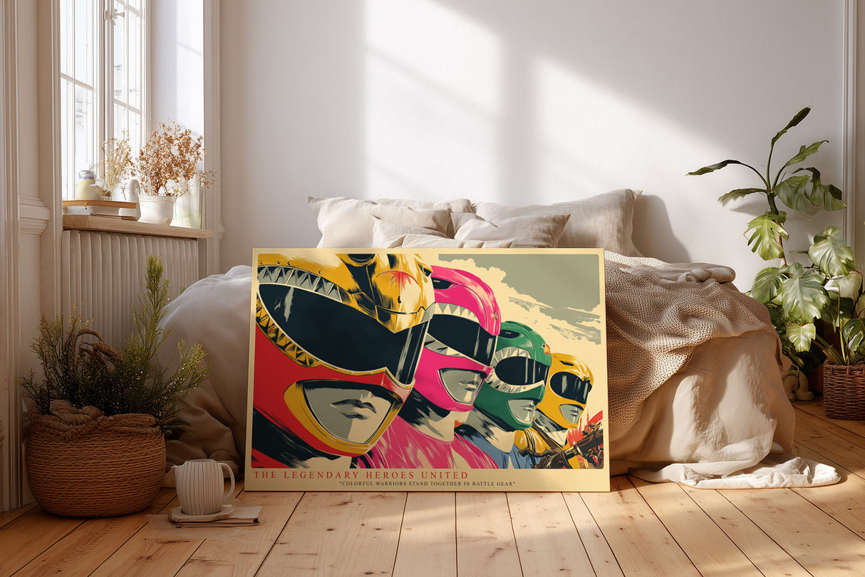 Paul Sinus Wandbild The Legendary Heroes United – Pop-Art-Motiv mit vier farbenfrohen Heldenmasken, Symbol für Zusammenhalt, Stärke und Nostalgie