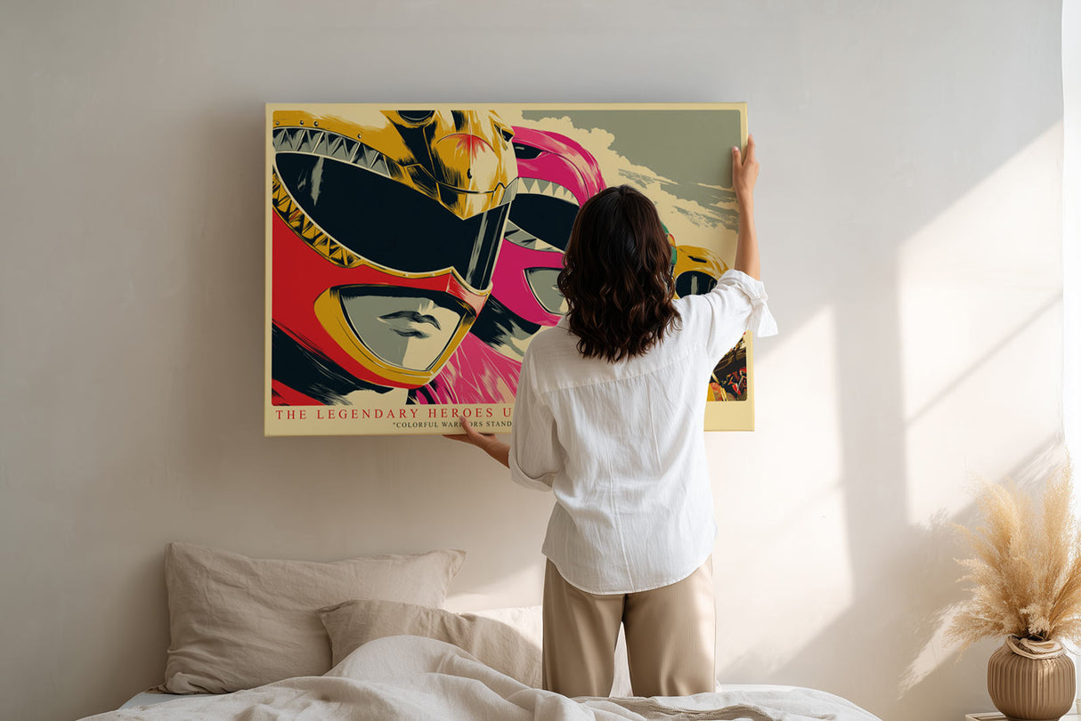 Paul Sinus Wandbild The Legendary Heroes United – Pop-Art-Motiv mit vier farbenfrohen Heldenmasken, Symbol für Zusammenhalt, Stärke und Nostalgie