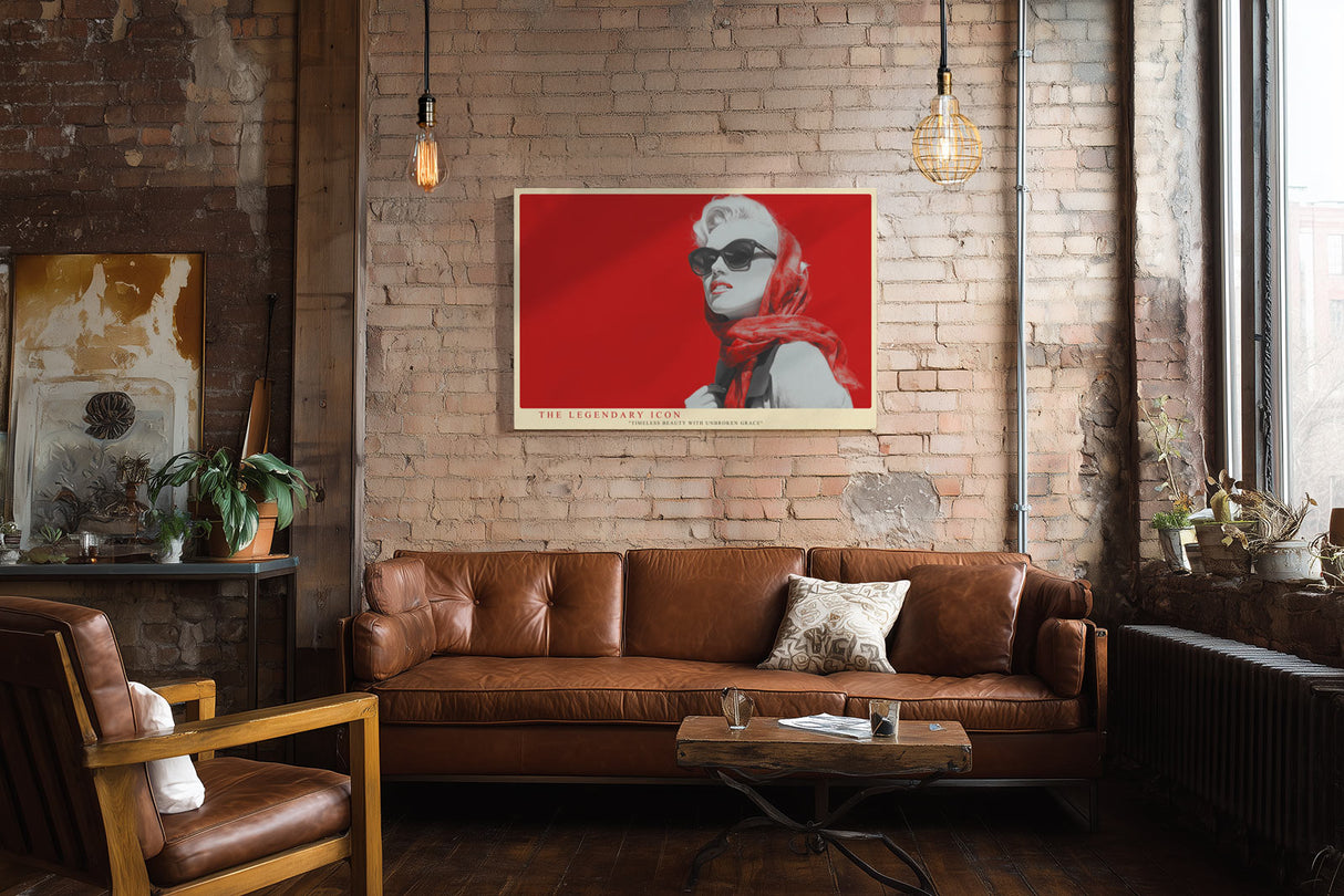 Paul Sinus Wandbild The Legendary Icon stilvolles Retro Porträt einer Frau mit Sonnenbrille und rotem Hintergrund für moderne Räume mit Glamour und Eleganz