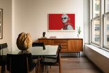 Paul Sinus Wandbild The Legendary Icon stilvolles Retro Porträt einer Frau mit Sonnenbrille und rotem Hintergrund für moderne Räume mit Glamour und Eleganz