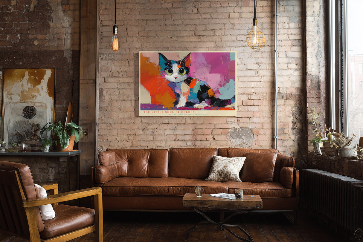 Paul Sinus Wandbild The Little Soul of Colors Cute Little Cat Rests in Colorful Shapes