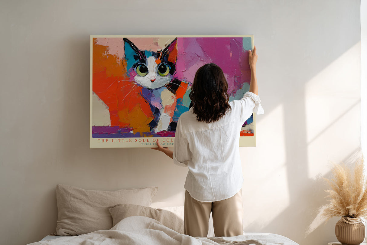 Paul Sinus Wandbild The Little Soul of Colors Cute Little Cat Rests in Colorful Shapes