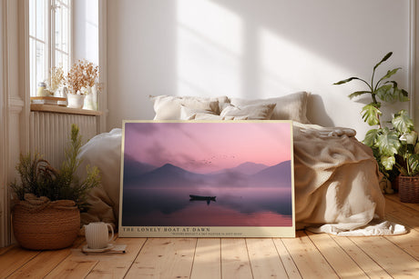Paul Sinus Wandbild The Lonely Boat at Dawn Poetische Szenerie eines einsamen Bootes in rosa-blauem Morgenlicht – Symbol für Stille und Neuanfang.