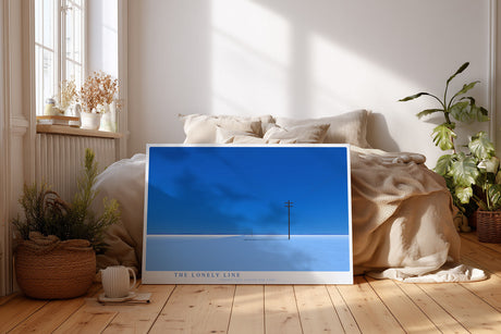 Paul Sinus Wandbild The Lonely Line minimalistisches Landschaftsmotiv mit Telefonleitung im Blau des Himmels für moderne Räume mit Klarheit und Ruhe