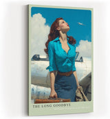 Paul Sinus Wandbild in 40x60cm The Long Goodbye mit stilvoller Frau vor silbernem Flugzeug und Blick in den Himmel für elegante Wandgestaltung