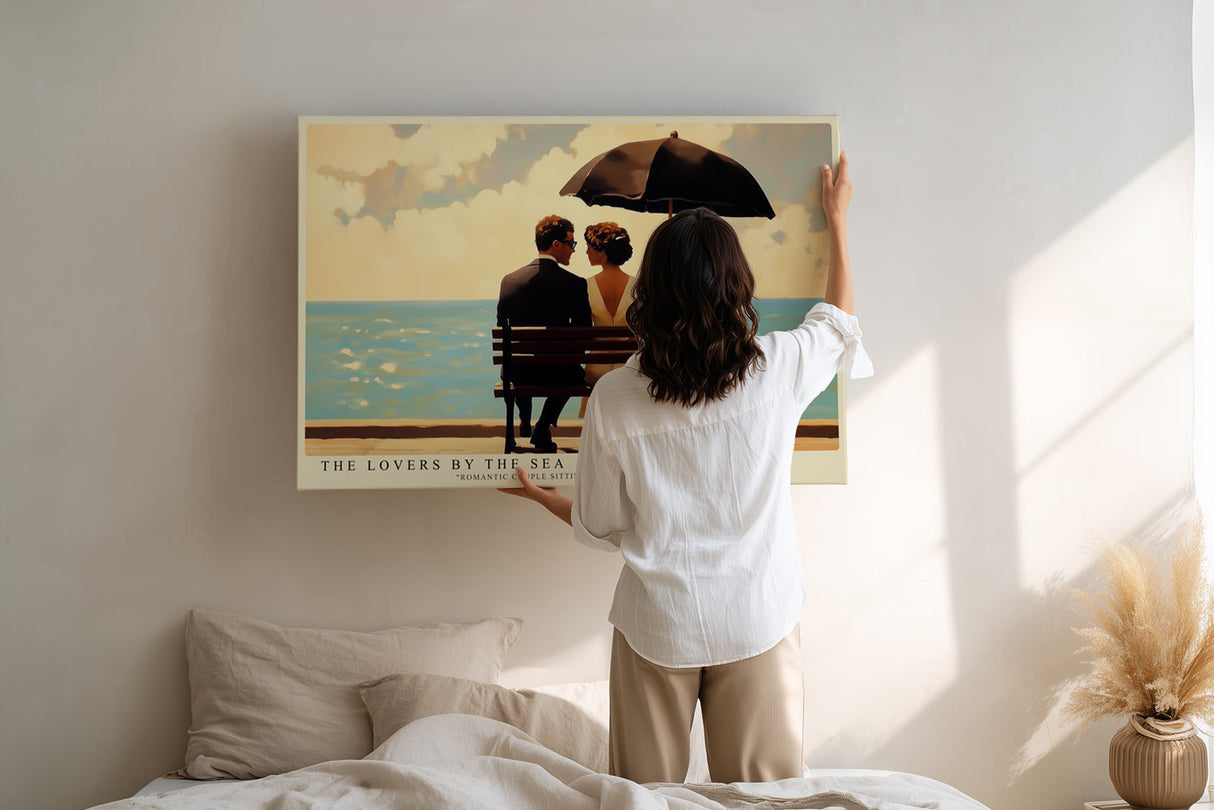 Paul Sinus Wandbild The Lovers by the Sea – Romantisches Paar am Meer unter Sonnenschirm