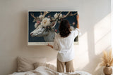 Paul Sinus Wandbild The Majesty of Blooming Antlers – Poetisches Tiermotiv eines weißen Hirsches mit blühendem Geweih, Symbol für Reinheit und Naturkraft