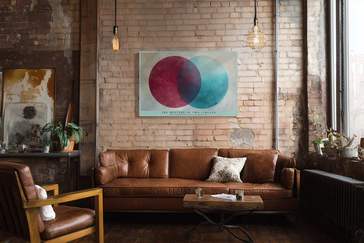 Paul Sinus Wandbild The Meeting of Two Circles minimalistisches Farbmotiv mit sich überschneidenden roten und blauen Kreisen