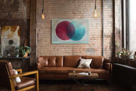 Paul Sinus Wandbild The Meeting of Two Circles minimalistisches Farbmotiv mit sich überschneidenden roten und blauen Kreisen